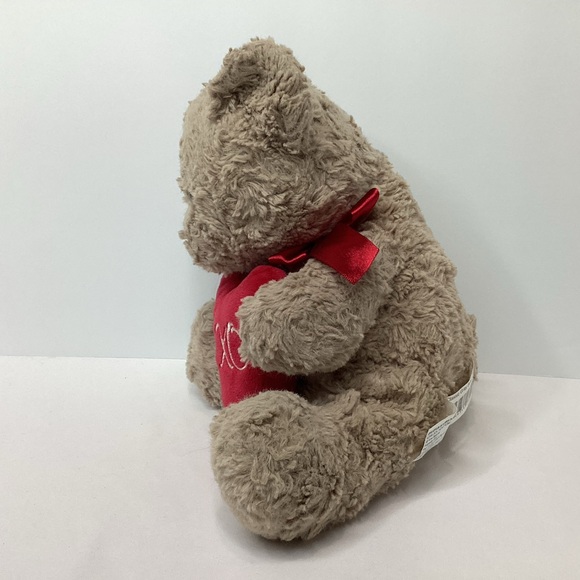 HugFun Teddy Bear Holds Red Heart XOXO Stitching Plush Stuffed 12" Red Bow Love - Picture 3 of 9